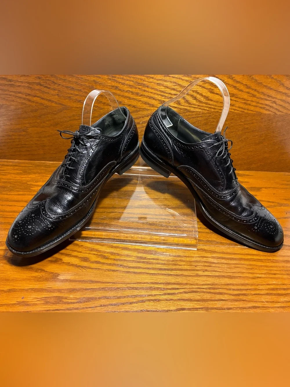 VTG 1985 Freeman Free-Flex Longwing Brogue Derby Shoes  Black Men’s 11 BOX, RECT